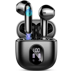 Écouteurs sans fil, écouteurs intra-auriculaires Bluetooth 5.3 avec micro ENC, autonomie de 50 heures d'écoute, écouteurs sans fil à affichage LED.