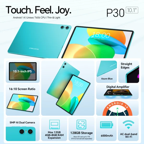 Teclast P30 Android 14 tablette, 10,1 pouces, max 12 Go de RAM, 128 Go ROM, 1280x800 IPS, UNISOC T606, 8 cœurs, 6000mAh - Image 2