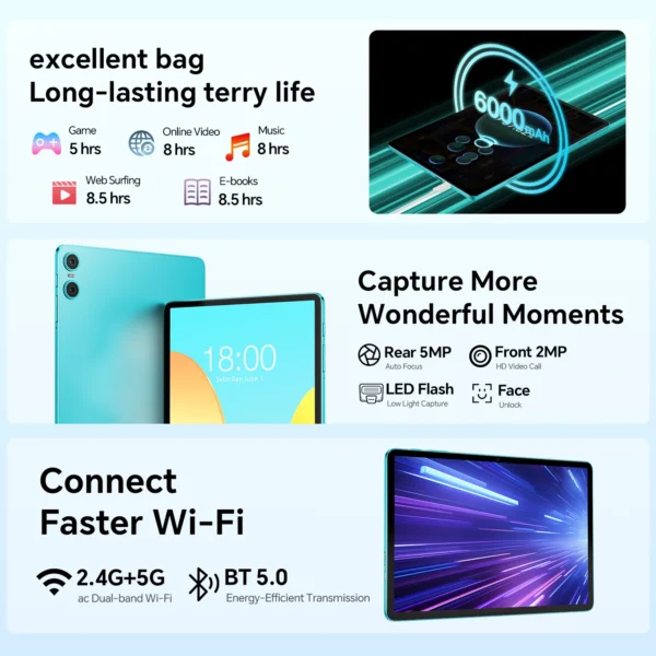 Teclast P30 Android 14 tablette, 10,1 pouces, max 12 Go de RAM, 128 Go ROM, 1280x800 IPS, UNISOC T606, 8 cœurs, 6000mAh - Image 5