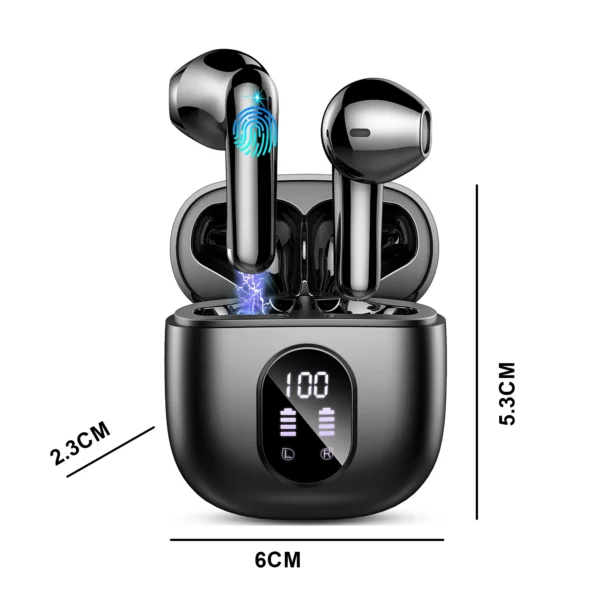 Écouteurs sans fil, écouteurs intra-auriculaires Bluetooth 5.3 avec micro ENC, autonomie de 50 heures d'écoute, écouteurs sans fil à affichage LED. - Image 6